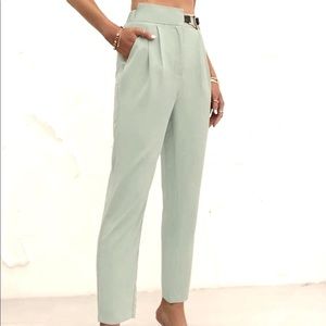 Shein Sollinarry High Waist Buckle Strap Detail Crop Pants - Mint Green